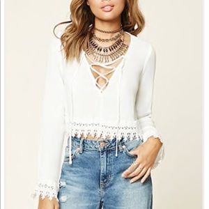 F21 Crochet Lace-Up Top
